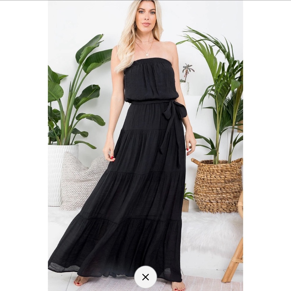NWT M.Fredric Maxi Tiered Tube Dress Charcoal L